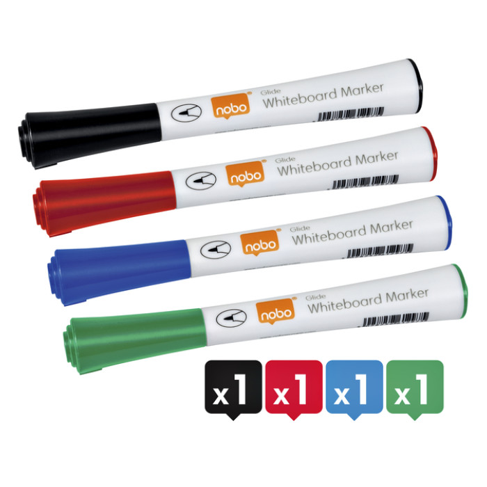 Whiteboardmarker Nobo Glide rond assorti 1mm 4st