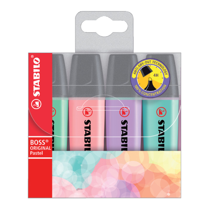 Markeerstift STABILO BOSS Original 70/4 pastel assorti etui à 4 stuks