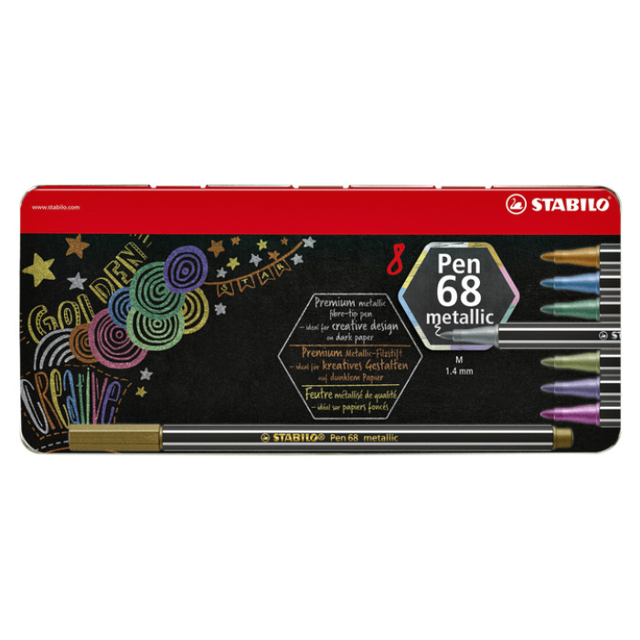 Viltstift STABILO Pen 68/8 medium metallic assorti blik à 8 stuks