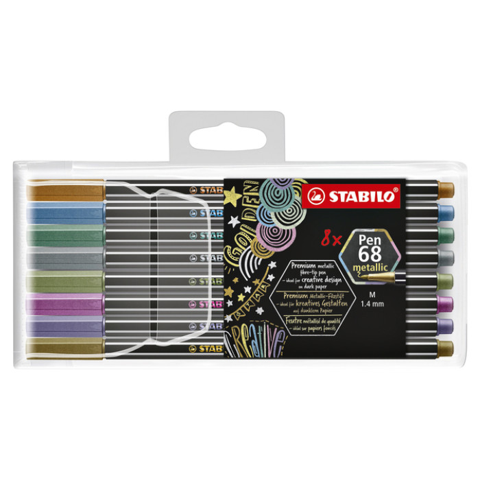 Viltstift STABILO Pen 68/8 medium metallic assorti etui à 8 stuks