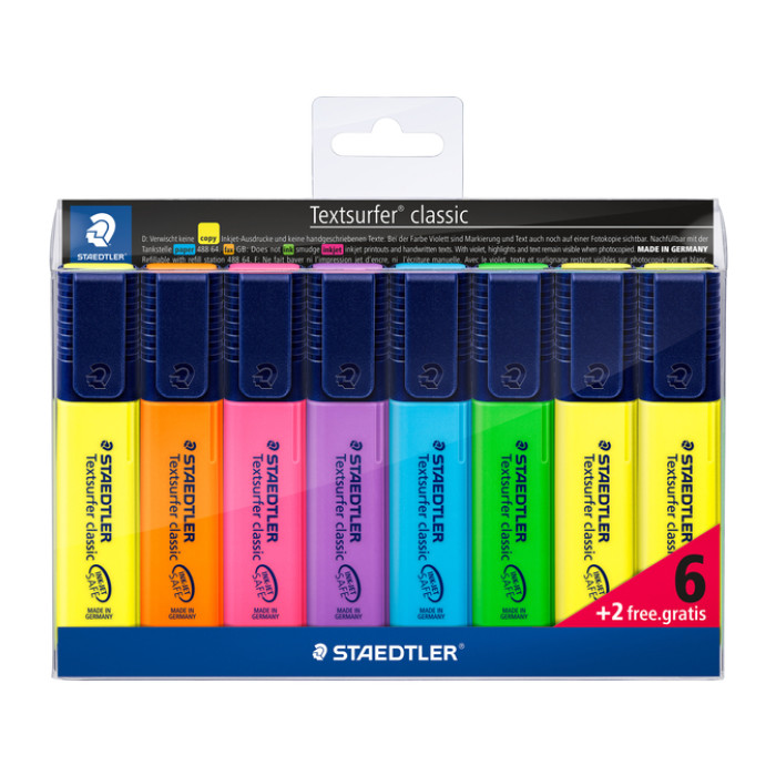 Markeerstift Staedtler 364 Textsurfer set à 6 stuks assorti + 2 geel gratis