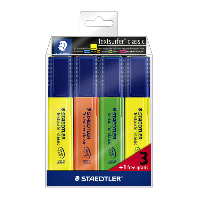 Markeerstift Staedtler 364 Textsurfer set à 3 stuks assorti + 1 geel gratis