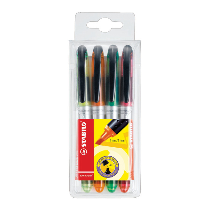 Markeerstift STABILO Navigator 545/4 assorti etui à 4 stuks