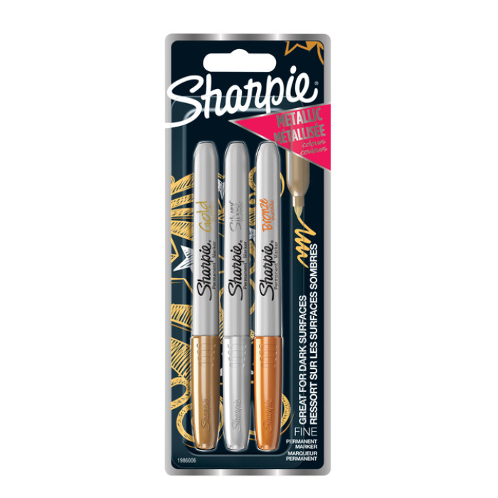Viltstift Sharpie rond fijn metallic assorti blister à 3 stuks