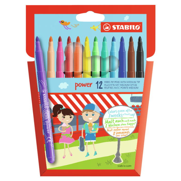 Viltstift STABILO power 280/12 assorti etui à 12 stuks