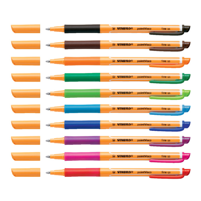 Rollerpen STABILO PointVisco 1099/10 fijn assorti etui à 10 stuks