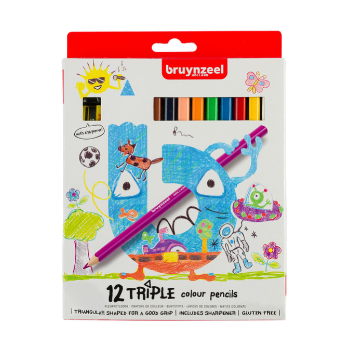 Kleurpotloden Bruynzeel Kids Triple blister à 12 stuks assorti