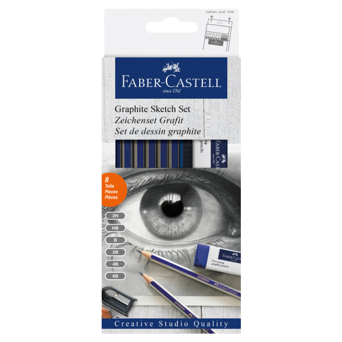 Potlood Faber-Castell 6 hardheden inclusief puntenslijper en gum