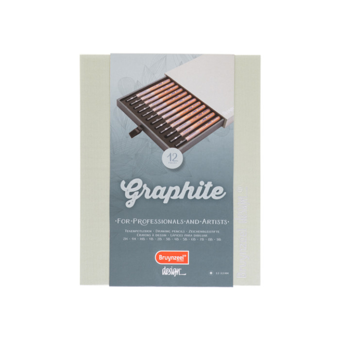 Grafietpotlood Bruynzeel Design met luxe bewaardoos set à 12 hardheden grijs