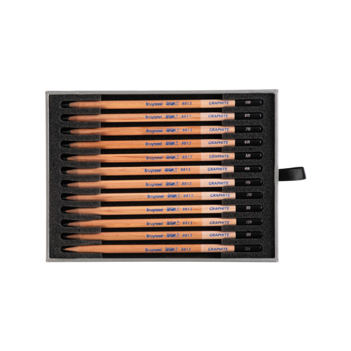 Grafietpotlood Bruynzeel Design met luxe bewaardoos set à 12 hardheden grijs