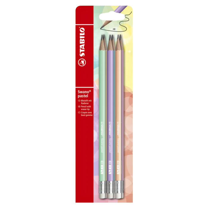 Potlood STABILO Swano grafiet HB met gumtop pastel assorti blister à 6 stuks