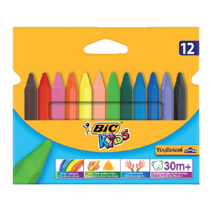 Kleurkrijt BicKids  857 Plastidecor triangel assorti etui à 12st