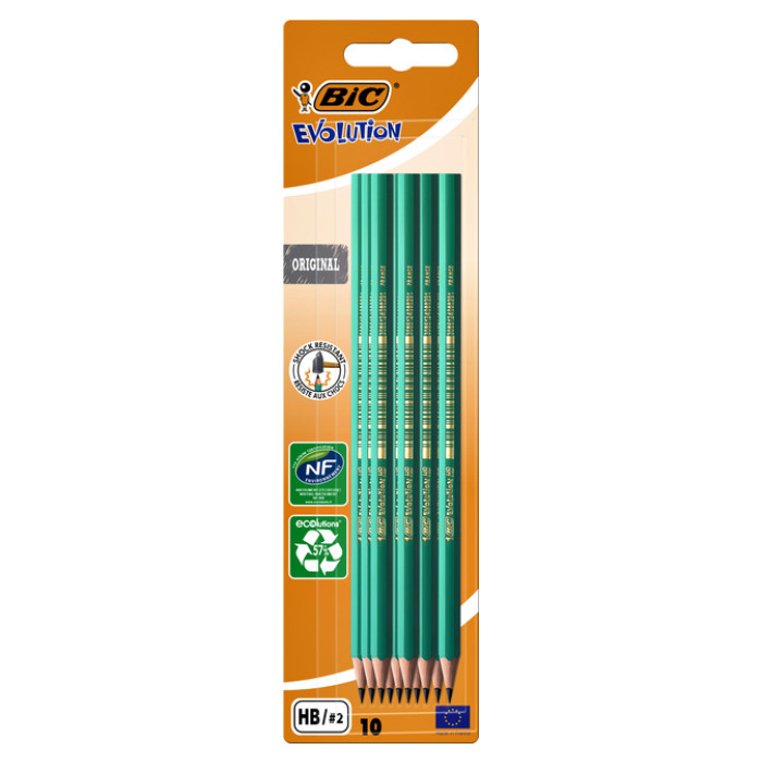 Potlood Bic Evolution ecolutions 655 zeshoekig HB blister à 10 stuks