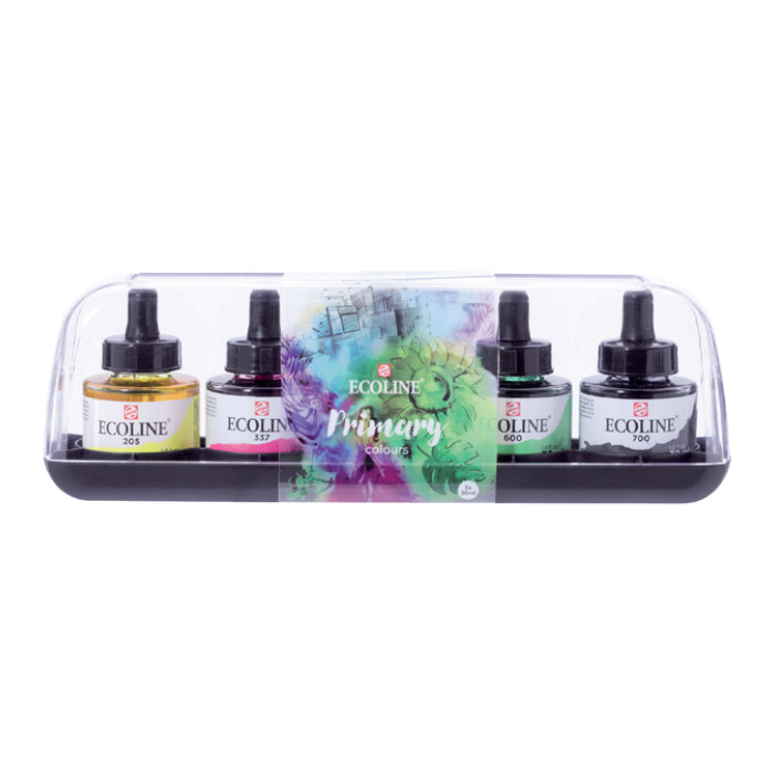 Inkt Talens Ecoline met pipet primary set à 5 ass
