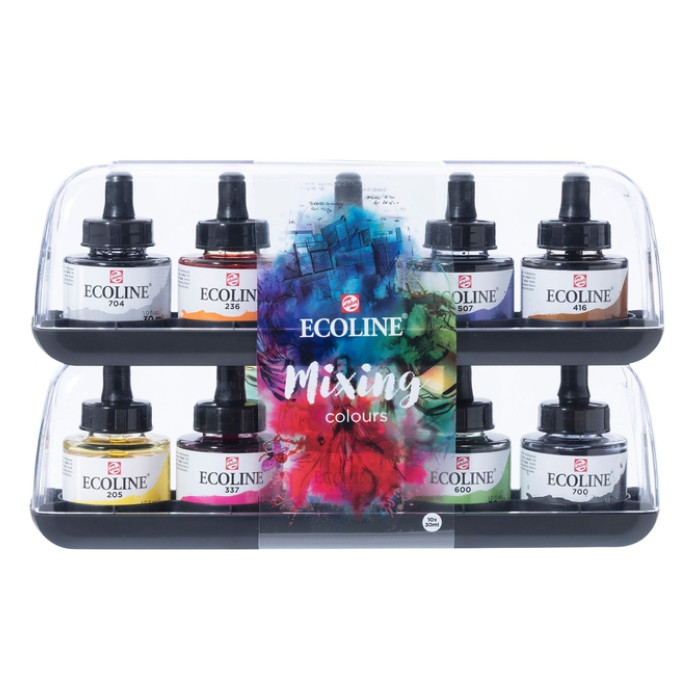 Inkt Talens Ecoline met pipet additional set à 10 ass