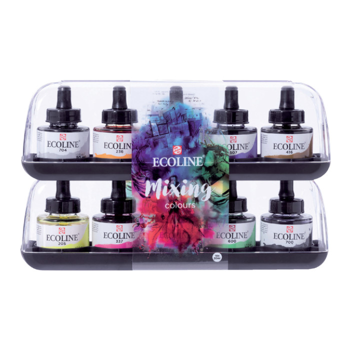 Inkt Talens Ecoline met pipet additional set à 10 ass