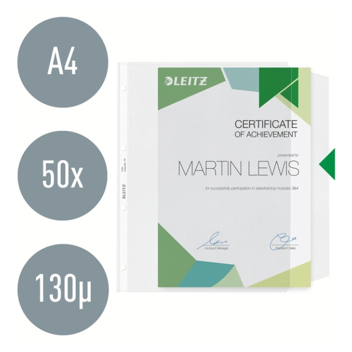 Showtas Leitz Premium met klep copy safe 0.13mm PP A4 transparant 50 stuks