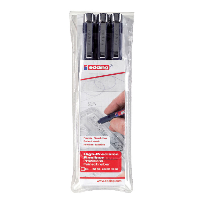 Fineliner edding 1800 0.25mm - 0.35mm - 0.5mm zwart set à 3 stuks