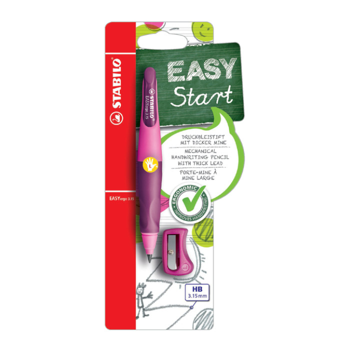 Vulpotlood STABILO Easyergo HB 3.15mm linkshandig roze/lila incl puntenslijper blister à 1 stuk