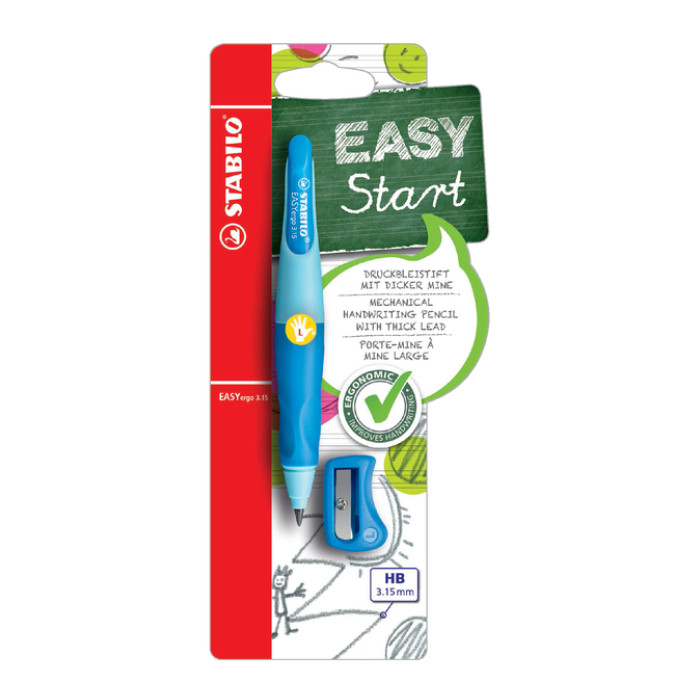 Vulpotlood STABILO Easyergo HB 3.15mm links blauw/donkerblauw incl puntenslijper blister à 1 stuk