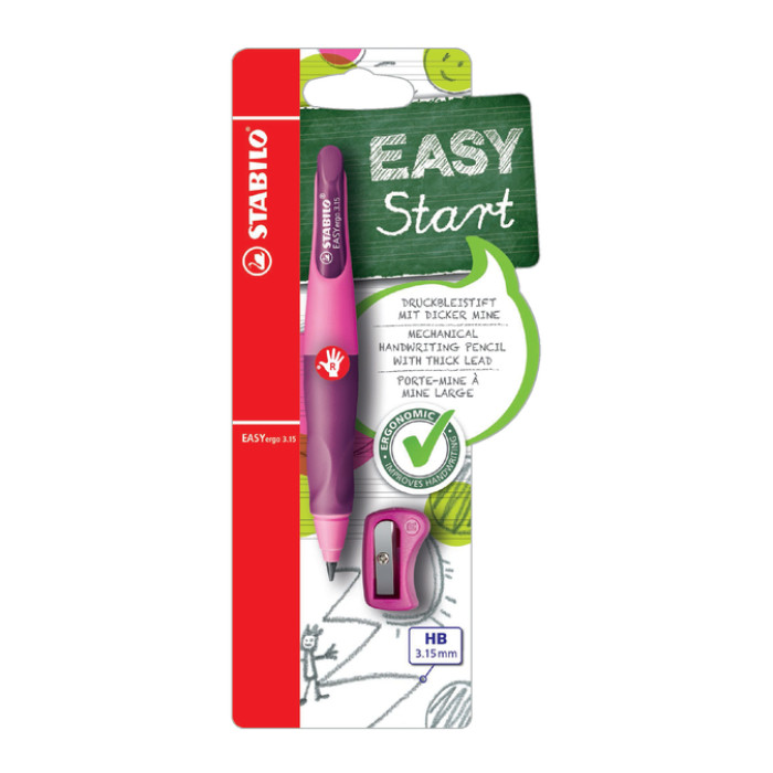 Vulpotlood STABILO Easyergo HB 3.15mm rechtshandig roze/lila incl puntenslijper blister à 1 stuk