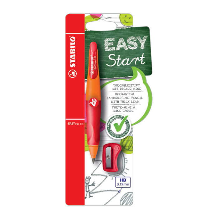 Vulpotlood STABILO Easyergo HB 3.15mm rechtshandig oranje/rood incl puntenslijper blister à 1 stuk