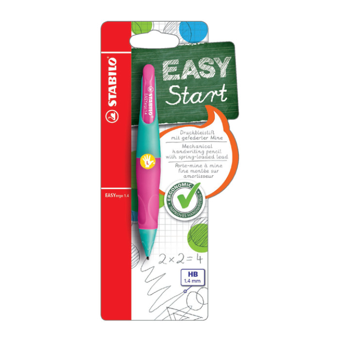 Vulpotlood STABILO Easyergo HB 1.4mm linkshandig turquose/neon roze blister à 1 stuk