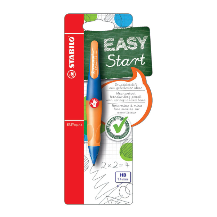Vulpotlood STABILO Easyergo HB 1.4mm rechtshandig blauw/neon oranje blister à 1 stuk