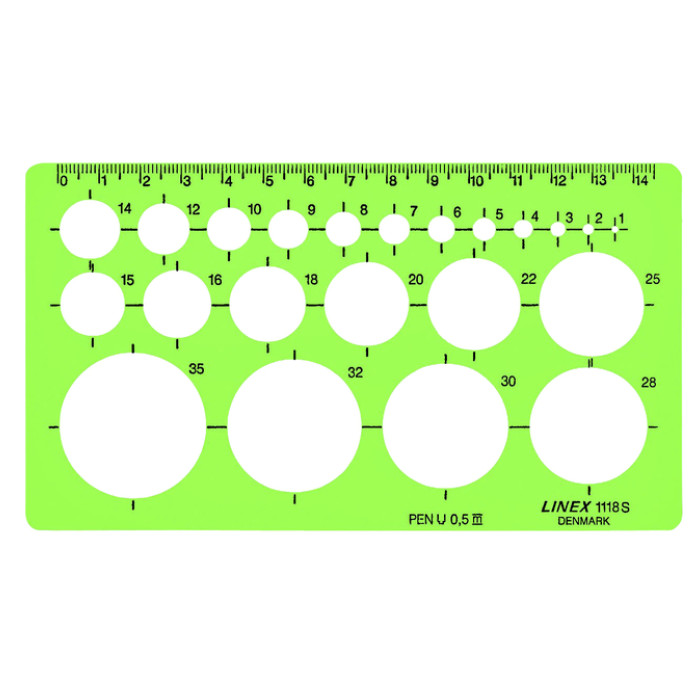 Cirkelsjabloon Linex 22 cirkels met inktvoetjes 1-35mm groen