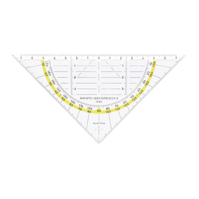 Geodriehoek Aristo 1552 160mm transparant met gele rand