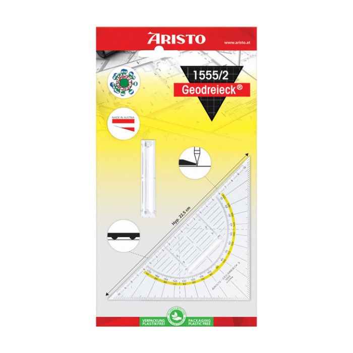 Geodriehoek Aristo 1552 160mm transparant met gele rand
