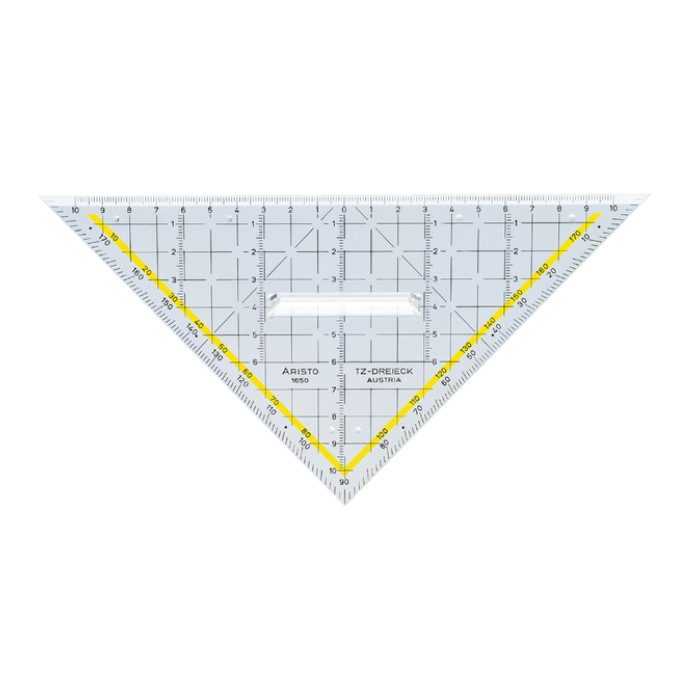 Geodriehoek Aristo 1650/2 225mm met greep transparant