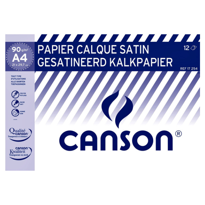 Kalkpapier Canson gesatineerd 12vel 90gr A4 doorschijnend