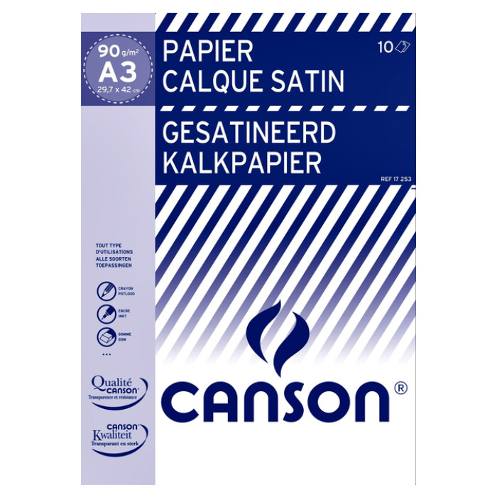 Kalkpapier Canson gesatineerd 10vel 90gr A3 doorschijnend
