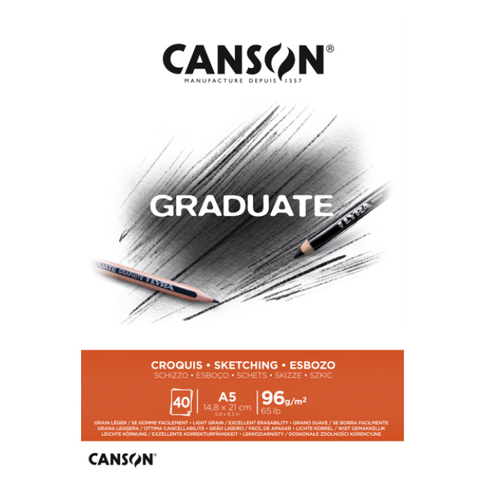 Schetspapier Canson Graduate Sketch 40vel 96gr A5 natuurlijk wit