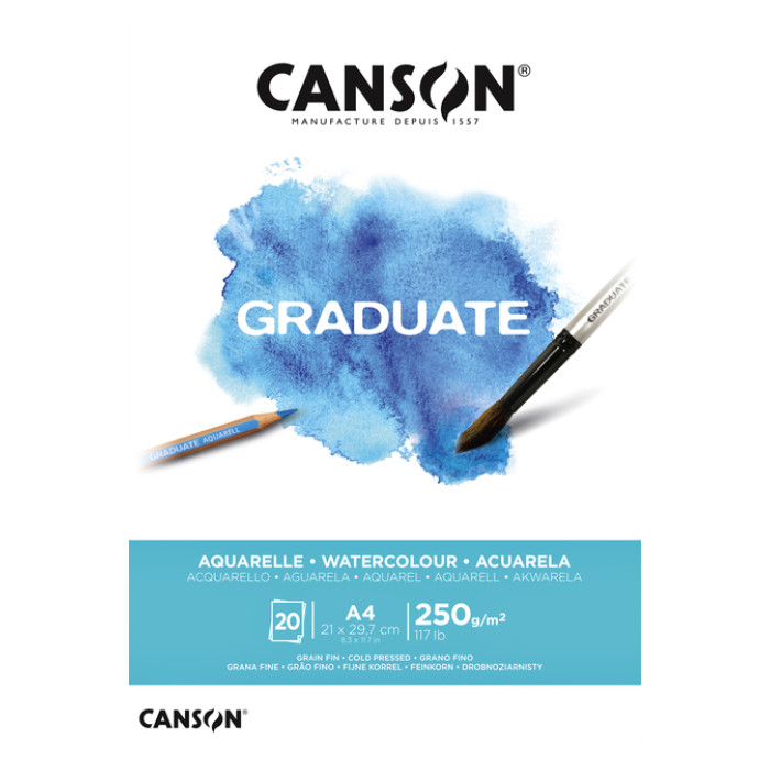 Aquarelpapier Canson Graduate Watercolour 20vel 250gr A4 natuurlijk wit