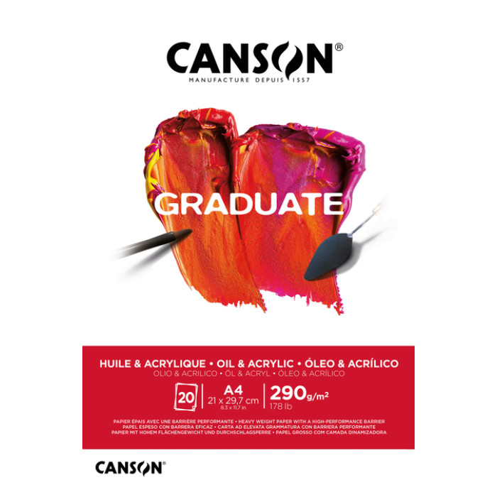 Schilderpapier Canson Graduate Oil & Acrylic 20vel 290gr A4 natuurlijk wit