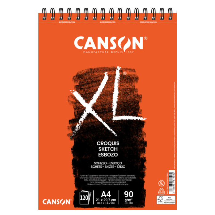 Schetspapier Canson XL Sketch 120vel 90gr A4 ivoorwit