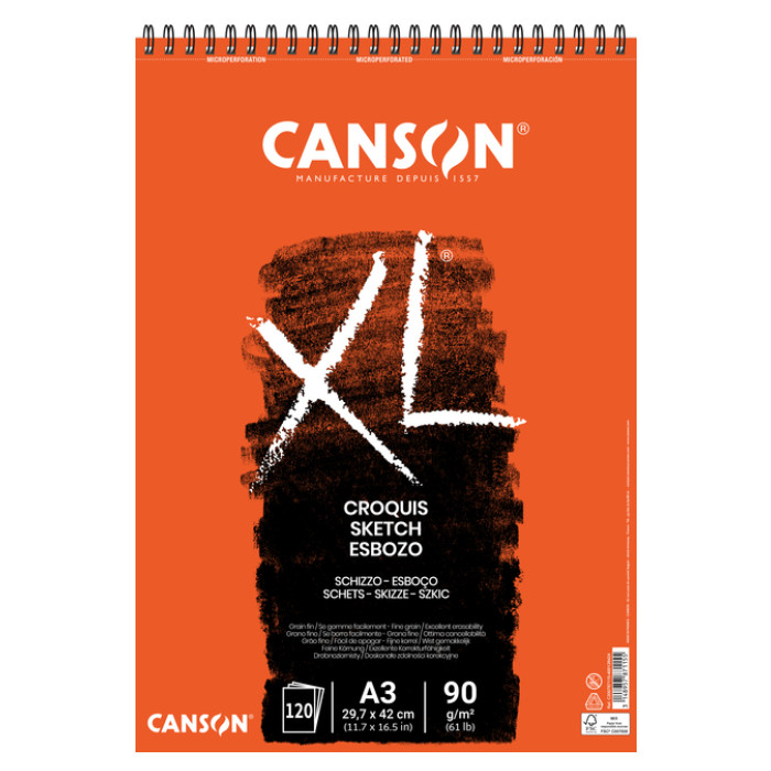Schetspapier Canson XL Sketch 120vel 90gr A3 ivoorwit