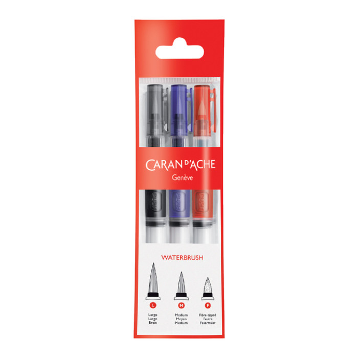 Penseel Caran d'Ache medium, breed , fibre tip set à 3st