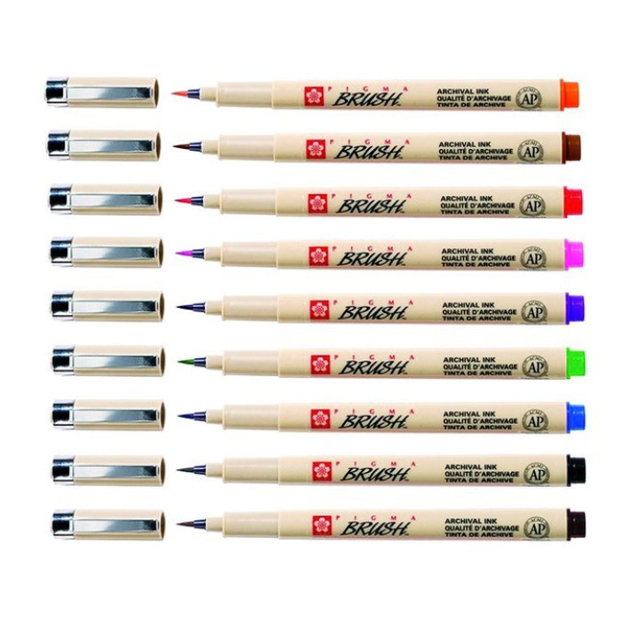Viltift met brushpen Bruynzeel Sakura Pigma etui à 9 kleuren