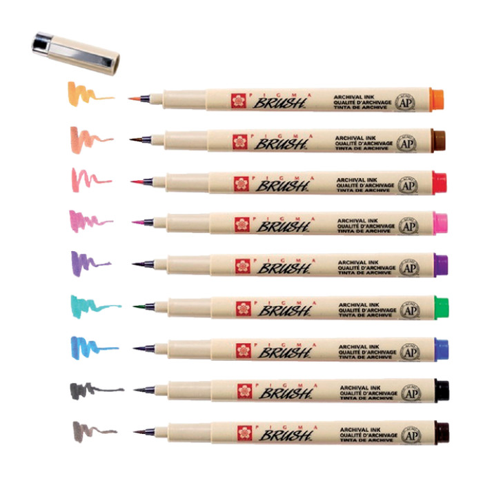 Viltift met brushpen Bruynzeel Sakura Pigma etui à 9 kleuren