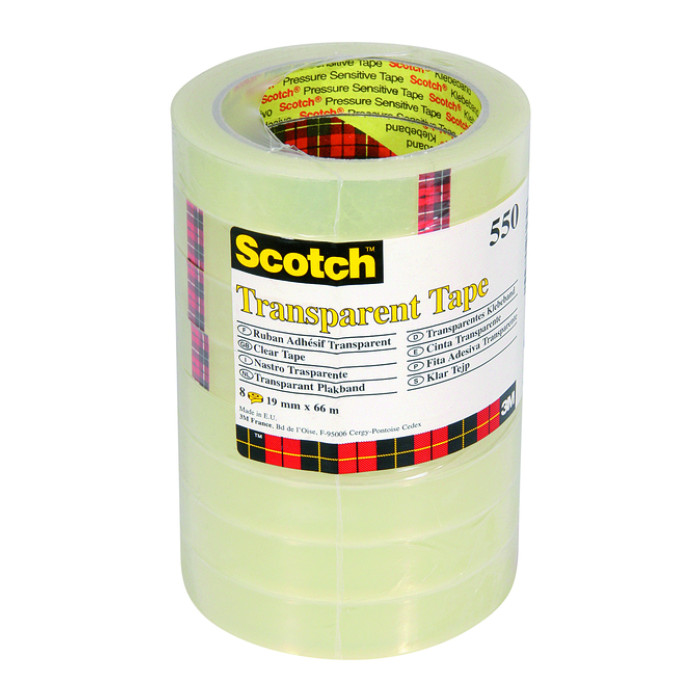Plakband Scotch 550 19mmx66m transparant 8 rollen