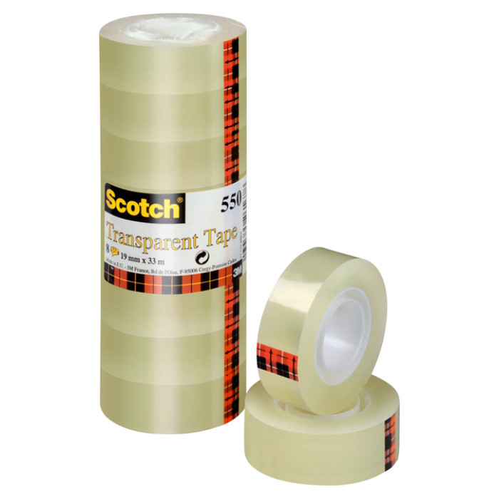 Plakband Scotch 550 19mmx33m transparant 8 rolllen