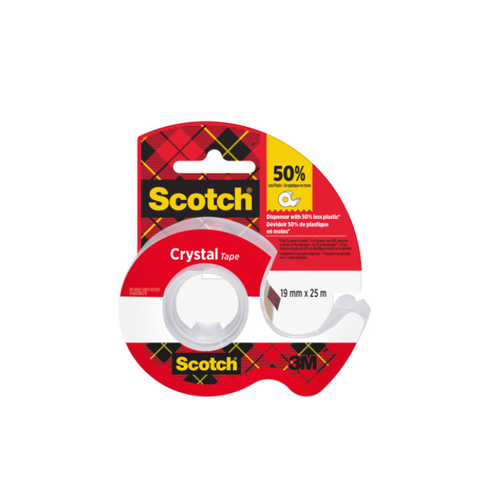 Plakband Scotch Crystal 600 19mmx25m transparant + handdispenser