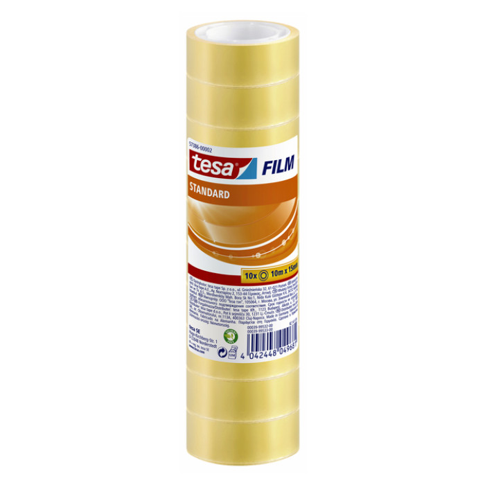 Plakband tesafilmĀ® Standaard 10mx15mm krimp transparant 10 rollen
