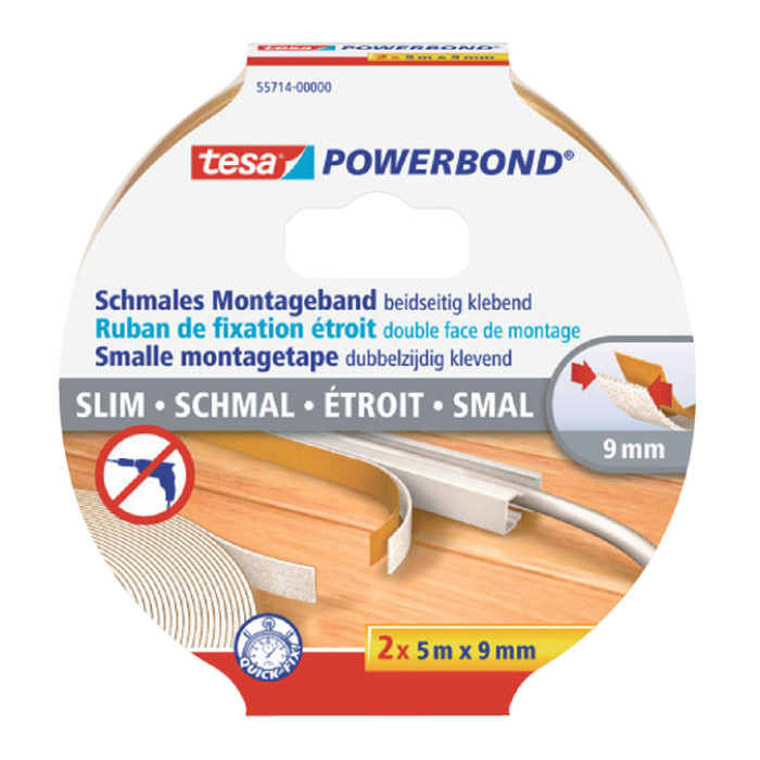 Dubbelzijdige montagetape tesa® Powerbond Small 5mx9mm wit 2 stuks