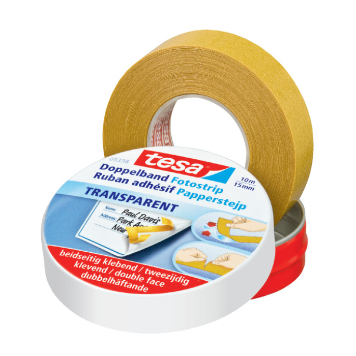 Dubbelzijdig knutseltape tesa® 10mx15mm beige in bewaarblik