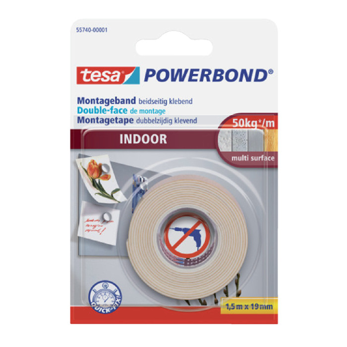 Dubbelzijdig montagetape tesa® Powerbond Indoor 1,5mx19mm wit