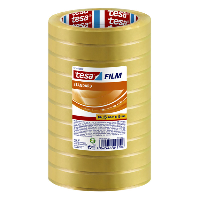 Plakband tesafilm® standaard 66mx15mm transparant 10 rollen